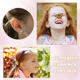 Butterfly Earrings as 10th Birthday Gifts for Girls Granddaughter,Kids Earrings Gifts for 10 Year Old Girls Birthday Valentines Gifts Hypoallergenic Screw Back Stud Earrings for Girls