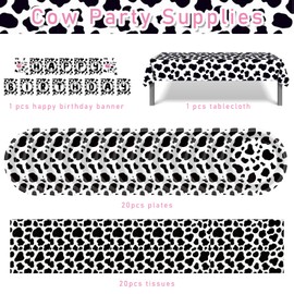 Cow Print Birthday Decorations Party Supplies for 20 Guests Include Happy Birthday Banner Plates Napkins Tablecloth Balloons Cupcake Toppers for Kids Girls Boys Decorations