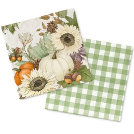 JarThenaAMCS 50Pcs Fall Paper Napkin Sunflower Pumpkin Green Plaids Sweet Rustic Autumn Disposable Luncheon Napkin Double-Printed Dinner Hand Napkin for Wedding Baby Shower Birthday