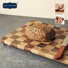 Thai End Grain Acacia Wood Monogram Rectangular Cutting Board w/Feet, best for chopping serving board, prep station, deco, cheese, meat, bread, veggies & fruits 15.7"x10.2" / 17.7"x11.8" (Large)