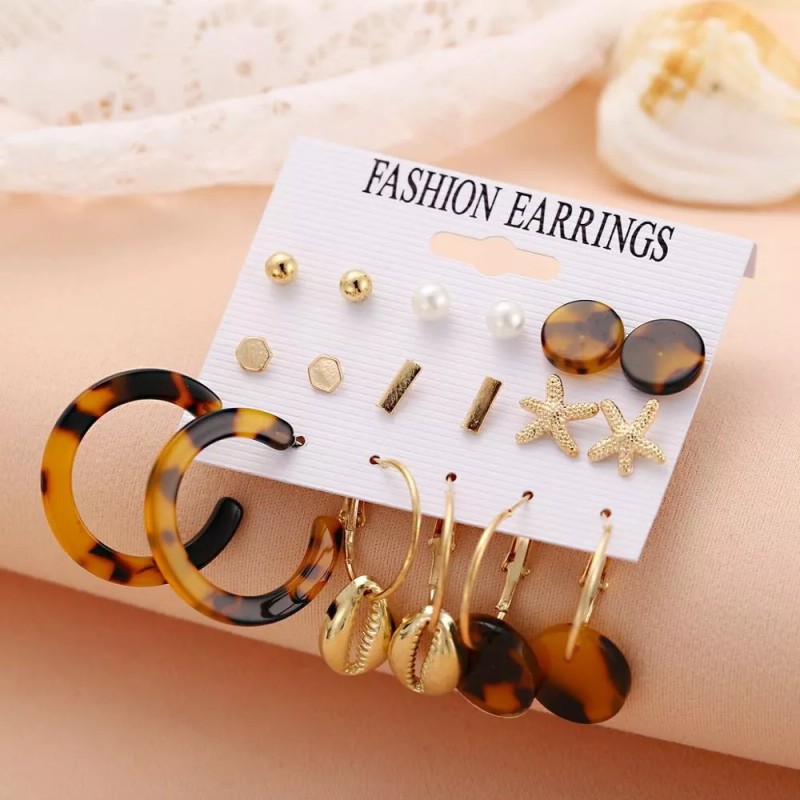 Deluxe Aretes 9 En 1 Playa Concha Carey Fantasía De