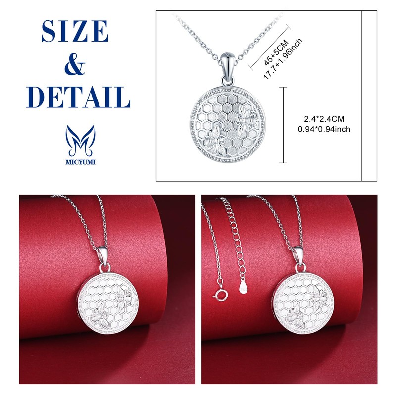 MICYUMI Women's Photo Locket Necklace 925 Sterling Silver Bee Pattern