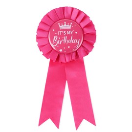 It’s My Birthday Brooch Pin, Satin Happy Birthday Ribbon Badge Button Ideal Themed Party Decorations Awards & Celebrations Supplies for Women and Men(Pink)