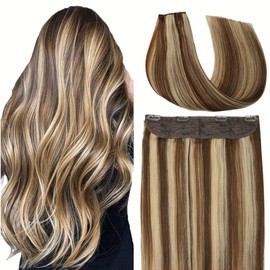 VINBAO Wire Hair Extensions Natural Hair Extensions 85g Balayage Color 4 Medium Brown Highlighted 27 Caramel Blonde Wire Hair Extensions Human Hair Secret Extensions 20 Inch (#4P27 20in)