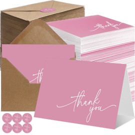 Gueevin 200 Pcs Thank You Cards with Kraft Envelopes and Stickers Bulk, 3.5 x 5 Inch Classy Blank Thank You Notes for Wedding, Business, Graduation, Baby Shower, Bridal Shower, Funeral(Pink)