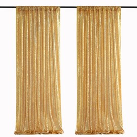 SoarDream Gold Sequin Backdrop Curtain Panels Stage 2 Pieces 2FTx8FT Sheer Gold Curtains Backdrop Photo Backdrop Curtains for Wedding Birthday Party Background Drapes Christmas Decorations