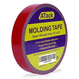 ATack Double-Sided Automotive Molding Tape, Gray, 1/2-Inch x 30-Foot, Automotive Auto Emblem Adhesive Tape Exterior Mounting Tape for Auto Body, Trim, Side Mirror, Emblem and Outdoor Applications