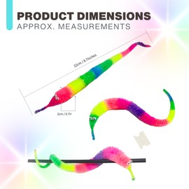 D.A.Y. Republic 2 Rainbow Magic Twisty Wiggly Worms - Fuzzy Toys Plush Stress Relief Fidget Fiddle Toys (2pk Rainbow Coloured)