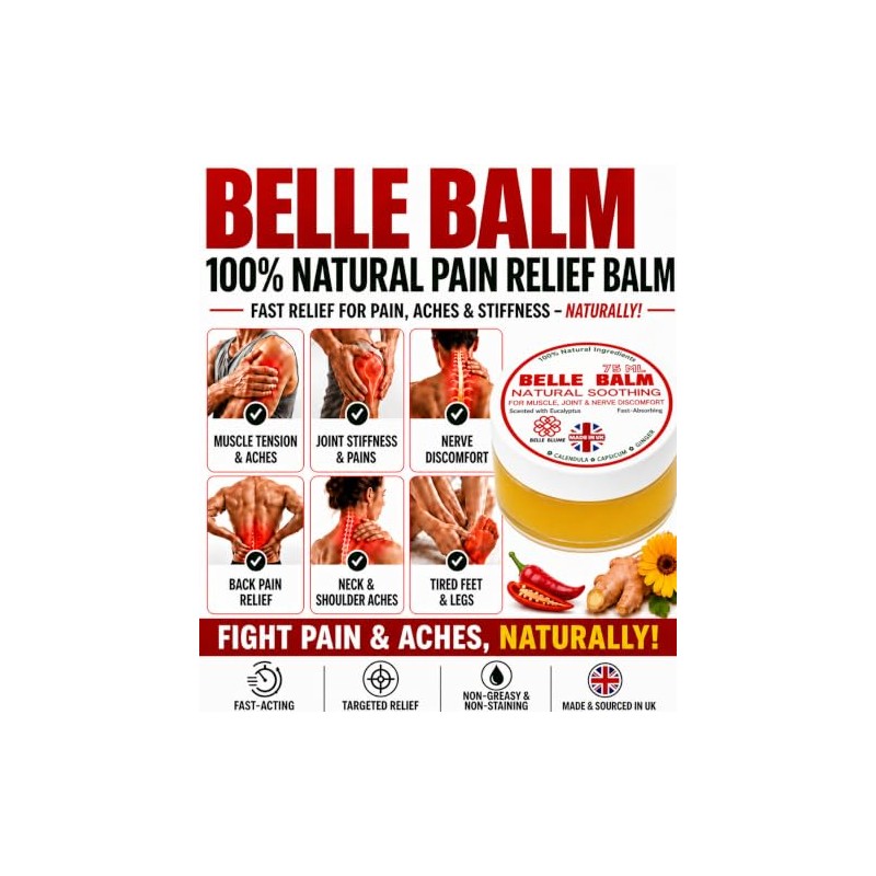 Belle Balm Natural Pain-Soothing Rub for Muscles, Joints & Nerve