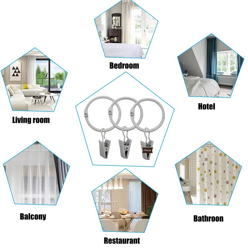 Openable Curtain Clips with Rings White 2Inch, Strong Metal Decorative