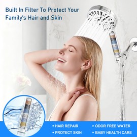 Filtered Shower Head with Handheld, 10 Functions High Pressure Showerhead with 79"Stainless Steel Shower Hose, Built-in 2 Power Wash, Replaceable Filter Design to Improve Water Quality (Chrome)