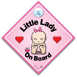 Little Lady Baby On Board Autoschild, Pink Diamond Sucker Baby Autoschild, 14 x 14 cm, Saugnapfhalterung