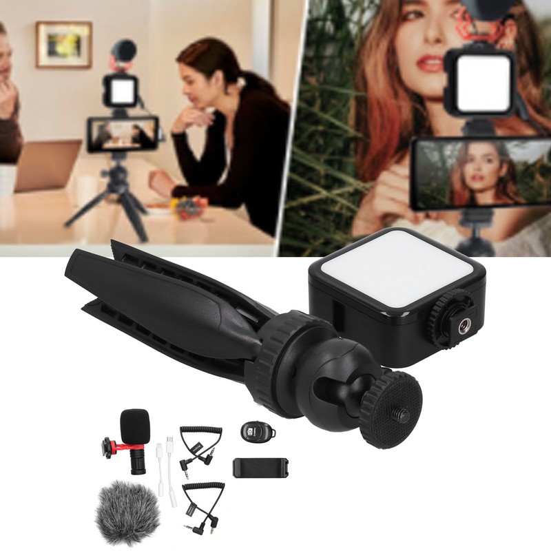 Portable Phone Microphone Vlogging Equipment Microphone Kit with LED Light