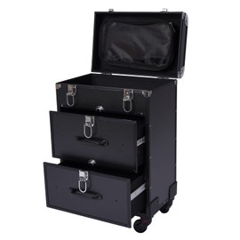 Treliamd Rolling Makeup Case, Cosmetology Case on Wheels, Large Cosmetic Trolley Makeup Case with Key Swivel, Salon Barber Case Traveling Cart Trunk - Black