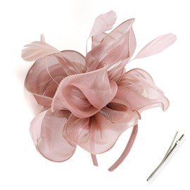 KalluliCC Fascinators Hat for Women Tea Party,BarePink Headband Kentucky Derby Cocktail, Wedding, Fancy Dress Party with Mesh Ribbons Feathers Headbands for Women Girls