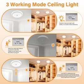 Battery Operated Motion Sensor Ceiling Light with Remote, 3 Color, Dimmable, Wireless LED Battery Powered Closet Light, for Closet Doorway Stairs Hallway Bathroom, 1 Packs(Battery Not Included)