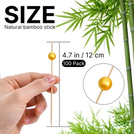 PuTwo Cocktail Picks Handmade Bamboo Appetizer Toothpicks 100 Counts 4.7” Yellow Pearls