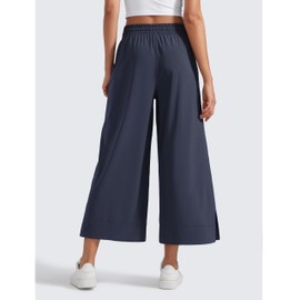 CRZ YOGA Lightweight Wide Leg Cropped Pants for Women 25" High Waisted Loose Casual Lounge Travel Work Sweatpants Summer Navy Small