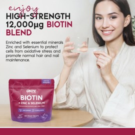 Biotin Hair Growth Complex with Zinc & Selenium, Hair Vitamins Supplment, Biotin 12000 mcg - 180 Vegan Tablets - Hair Skin and Nails Vitamins for Women & Men Made in The UK