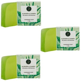 AATMANA Handmade Natural Bar Soap for Men & Women, Moisturizing Body & Face Soap, 7.9 Oz Soap Bars (3 Soap Set) (Aloe-Vera & Champa)