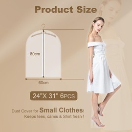 KollyKolla Garment Bag Suit Pack of 6 Transparent 60 x 80 cm Garment Bags Short with Zip Garment Bags Moth-Proof Mould Resistant for Suits Short Skirts Coats T-Shirts