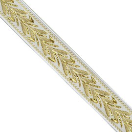 JL 402 Jacquard Metallic Gold Ivy Vine on Cream Ribbon Trim 13/16" (20mm) 5 Yards DIY for Sewing Crafting Home Decor, Wedding, Gift Wrapping hat Bands