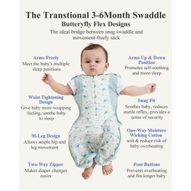 Transition Baby Swaddle 3-6 Months 12-18 lb, Arms In/Out Swaddle Sleep Sack with 2-Way Zipper Moisture-Wicking Fabric, Improves Sleep Snug Fit Helps Calm Startle Reflex(Whales and the sea)