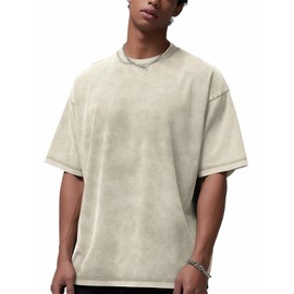 Adenorah Mens Short Sleeve Summer Tops Womens Oversized Tshirts Basic Cotton Vintage Acid Heavyweight Plain Tees, White, X-Large