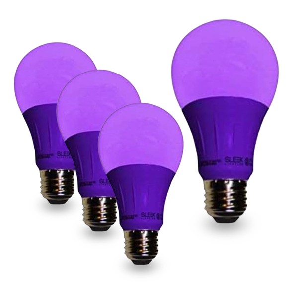 SLEEKLIGHTING Purple Light Bulb A19 LED, 120 Volt - 3-Watt Outdoor Light Bulbs- Medium Base - UL-Listed Purple LED Light Bulb- Lasts More Than 20,000 Hours 4pack