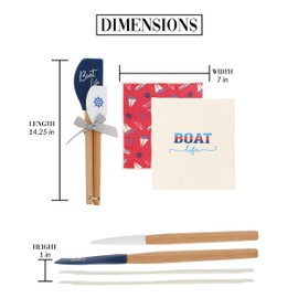 Pavilion Gift Company - Boat Life - Set Of 2 7.75" Swedish Dish Towels and Two 12" & 9.75" Spatulas Kitchen Beachfront Coastal Seaside Oceanfront Sand Beach Lake Boating Lover Housewarming Gift