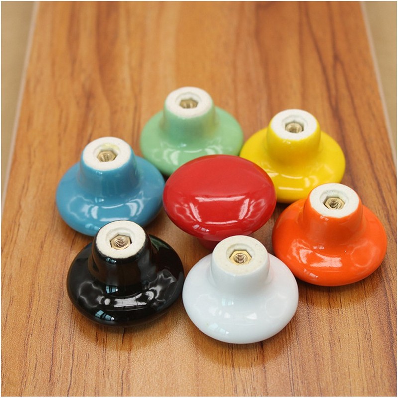 NUODWELL 10 Round Colourful Ceramic Cupboard Knobs Single Hole Pull