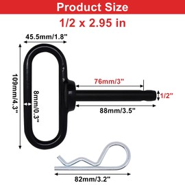 SWZHAI 1/2 inch Trailer Hitch Pin and Clip, 1/2 x 2.95 inch Tractor Towing Hitch Pins Black Handle, Trailer Gate Pin for Tractors, Towing RV, Golf Cart, 1 Pack