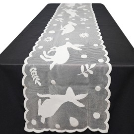 Lace Easter Table Runners 72 Inches Long - Spring Easter Bunny Egg Floral Table Runner - White Rabibt Easter Table Decorations for Home Dining Room - Easter Party Decorations Supplies