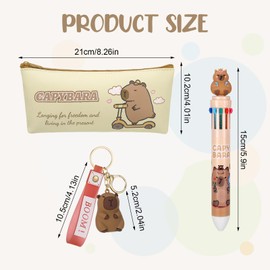 Cute Capybara Stationery, Capybara Stationery Set with Capybara Pencil Case, 10-in-1 Multicolor Ballpoint Pen, Capybara Stickers, Keyring Capybara Gifts for Students Office School Stationery Supply