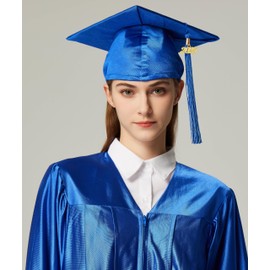 MyGradDay Unisex Adult Shiny Graduation Cap with 2024+2025 Tassel Year Charm Royal Blue
