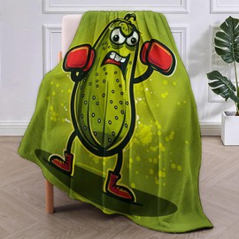 Vanzev Funny Boxing Pickle Cartoon Flannel Blanket,Playful Green Soft Lightweight Throw Blankets Gifts for Women Kids Humor Enthusiasts,50" x 40" Perfect for Couch Bed Home Travel Decor