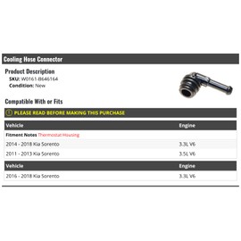 Marketplace Auto Parts Thermostat Housing Cooling Hose Connector - Compatible with 2011-2018 Kia Sorento V6