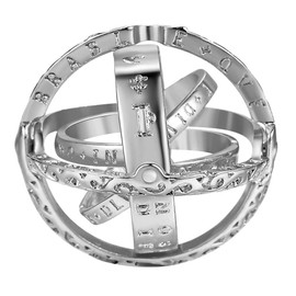 PAMTIER Men Women Stainless Steel Vintage Foldable Open Astronomical Sphere Ball Ring, Metal