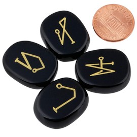 mookaitedecor Black Agate Reiki Stones, Engraved Angel Symbols Polished Chakra Palm Stone for Crystal Healing Wiccan Gifts