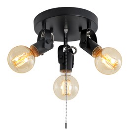 SEEBLEN 3 Light Flush Mount Ceiling Light with Pull Chain, Industrial Kitchen Ceiling with Rotatable Light Head,Black Pull Chain Spotlight for Bedroom Hallway Kitchen Laundry