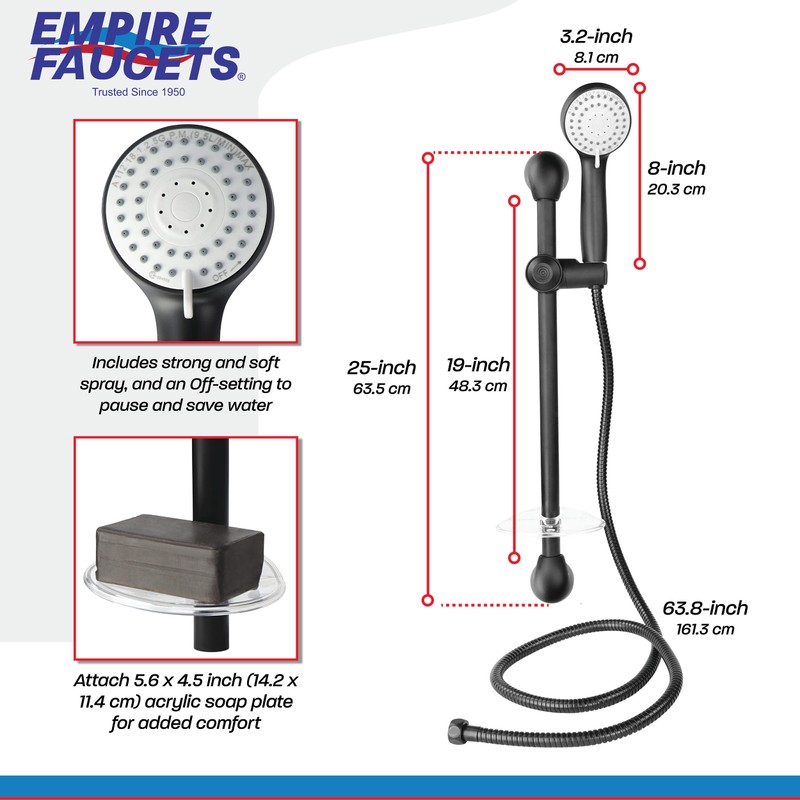 Empire Faucets Shower Slide Bar and Adjustable Shower Head Combo