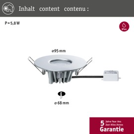 Paulmann 79666 Outdoor House Recessed Light IP44 530lm 3000K 4.4W 230V 34° Silver Metal Acrylic, 4.4 W