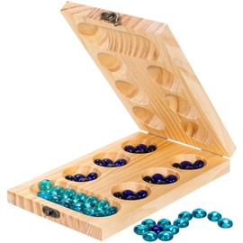Wooden Mancala Board Game Set,Larger Size Mancale Instructions, Portable Travel Board Game for Kids and Adults