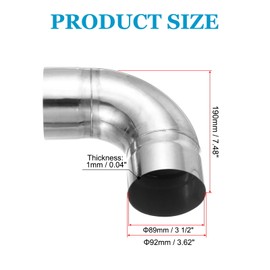 PATIKIL 3 1/2"" (89mm) ID 90 Degree Elbow Fitting, Stainless Steel Metal Pipe Fitting Connector Adapter Right Angle for Plumbing, Water Pipelines, DIY