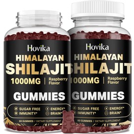 Hovika 2 Pack Shilajit Gummies 1000mg for Men & Women - Pure Himalayan Shilajit Gummies with 85+ Trace Minerals, Ashwagandha, Turmeric, Black Pepper - Energy & Immune Support - Sugar Free Raspberry Flavor