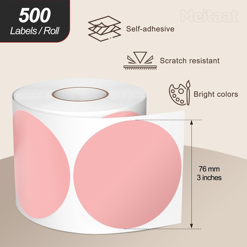 Meitaat Pack of 500 Round Stickers 76 mm Colour Coding
