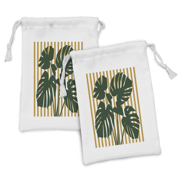 Ambesonne Tropical Fabric Pouch Set of 2, Hawaiian Monstera Leaves