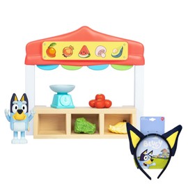 INCREDITOYZ Bluey Farmers Market and Character Figure Pretend Playset with Bluey Accessory Bundled Set