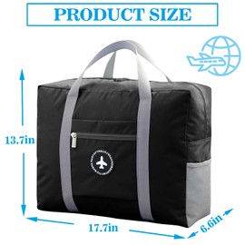 INVODA Travel Bag Foldable Duffle Bag Spirit Airlines Personal Item Bag for Women Men Lightweight Short Trip Carry On Sports Gym Tote Weekender Overnight(1002 Black)