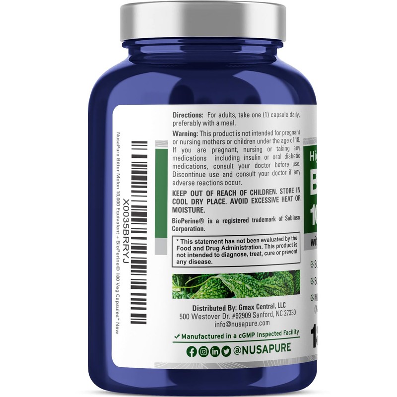 NusaPure Bitter Melon Extract 10,000 mg 180 Vegan Caps (100%